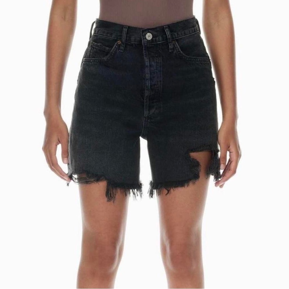 Agolde Frayed Hem Black Jean Shorts